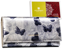 Duży skórzany portfel damski w motyle Peterson, srebrny