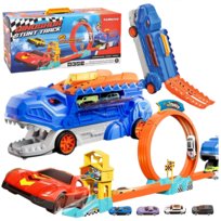 Duży Tor Samochodowy z Pętlą i Wyrzutnią Transporter + Zestaw samochodzików Dinozaur Samochód  Duży Pojazdy GARAŻ + Autka