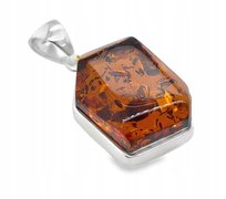 Duży wisior KONIAKOWY SREBRNY Z BURSZTYNEM BAŁTYK geometryczny srebro