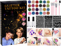 DUŻY Zestaw do Robienia TATUAŻY Z BROKATEM Szablony BROKATOWE TATUAŻE Naklejki