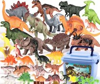 DUŻY ZESTAW FIGUREK Z DINOZAURAMI W PUDEŁKU 44 ELEMENTY T-REX TYRANOZAUR Pan i Pani Gadżet