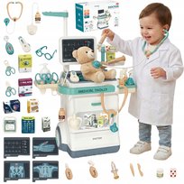 Duży Zestaw Lekarski Wózek Medyczny Małego Lekarza EKG RTG + AKUMULATORY