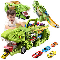 DUŻY ZESTAW SAMOCHODÓW dinozaur W WALIZCE AUTKA zjeżdzalnia + 12 RESORAKÓW