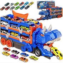 DUŻY ZESTAW SAMOCHODÓW dinozaur WALIZCE AUTKA TOR wyścigowy + 12 RESORAKÓW