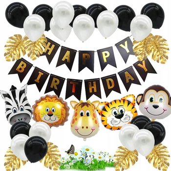 Duży Zestaw Urodzinowy z Zwierzętami dekoracja lew małpa tygrys 34el - Dodo