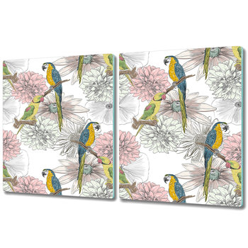 Dwuczęściowa Deska Kuchenna z Nadrukiem - 2x 40x52 cm - Papuga i kwiaty rysunek - Coloray