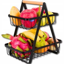 DWUPOZIOMOWY KOSZ NA OWOCE WARZYWA POJEMNIK PATERA OZDOBNY METALOWY CZARNY