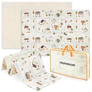 Dwustronna mata piankowa składana 180 x 120 x 1cm - Urocze miasteczko/Piaskowy Beż - Mamabrum