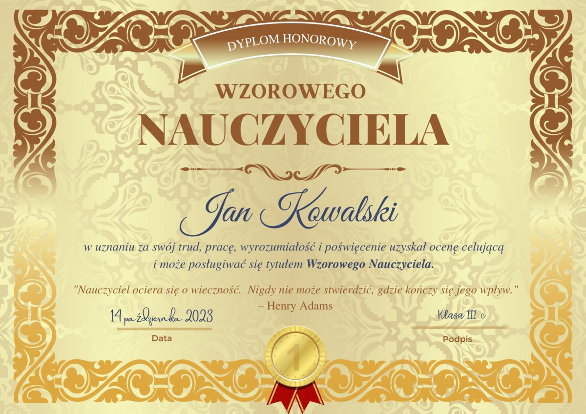 Dyplom Wzorowy Nauczyciel - ToBylRok.pl | Sklep EMPIK.COM