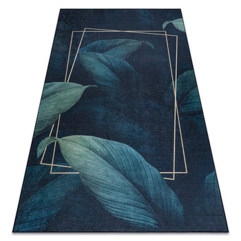 Dywan do prania ANDRE 1170 Liście, geometryczny antypoślizgowy - niebieski, 120x170 cm - Dywany Łuszczów
