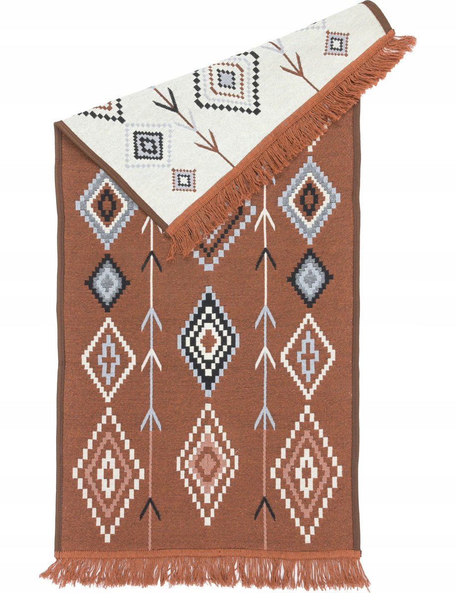 DYWAN KILIM TKANY MODNY Z FR DZLAMI DWUSTRONNY AZTECKI TERRA 60x120CM dywan-kilim-tkany-modny-z-fr-dzlami-dwustronny-aztecki-terra-60x120cm
