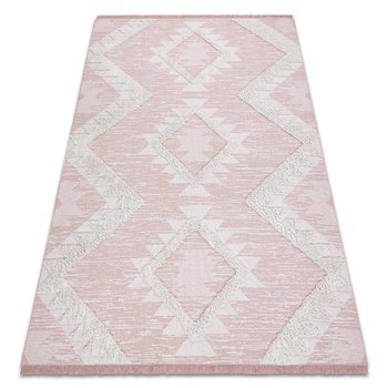 Dywan MOROC Romby 22312 Ekologiczny, EKO SIZAL frędzle - dwa poziomy runa różowy / krem, dywan z bawełny recyklingowanej, 78x150 cm - Dywany Łuszczów