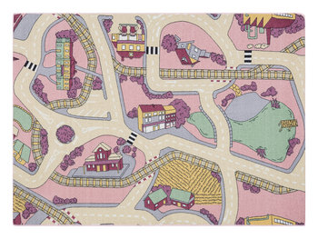 DYWAN REBEL ROADS Playtime 63 Miasteczko, dla dzieci antypoślizgowy - różowy / beż, 95x133 cm - Dywany Łuszczów