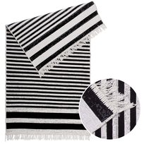 Dywan Tkany Kilim Boho Dywanik z frędzlami 60x120 Pasy Biało-Czarny