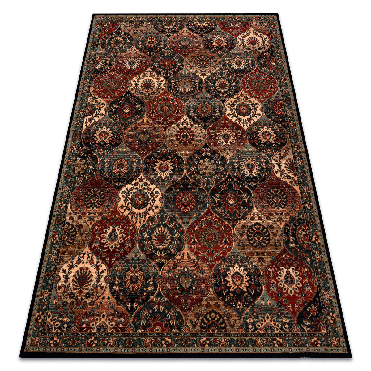 dywan-we-niany-kashqai-4373-500-orientalny-koniczyna-zielony-bordo