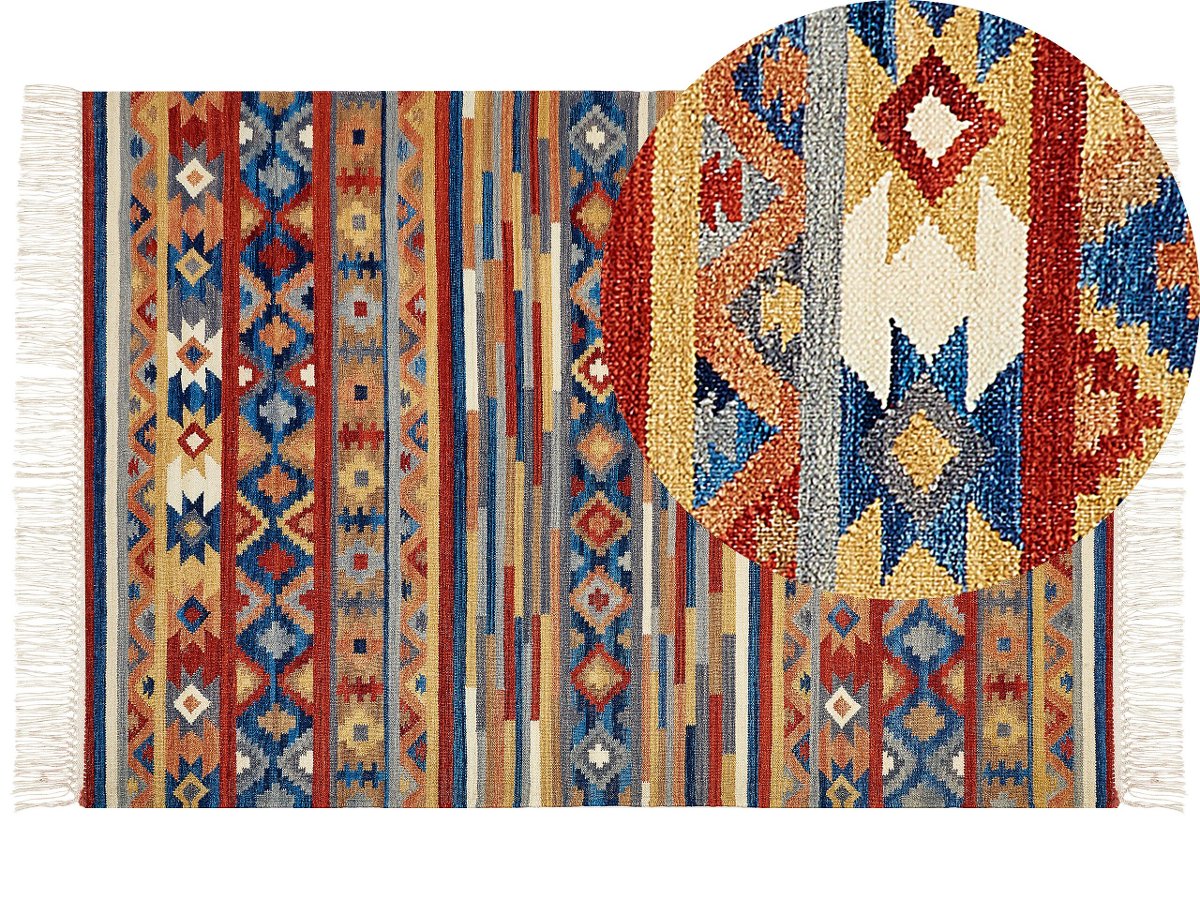 Dywan We niany Kilim 160x230 Cm R nokolorowy Beliani Sklep dywan-we-niany-kilim-160x230-cm-r-nokolorowy-beliani-sklep