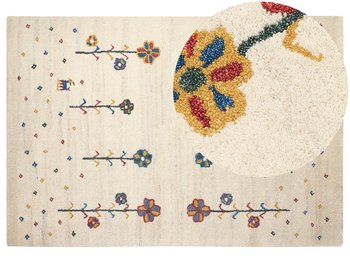 Dywan wełniany ze wzorem w kwiaty 160 x 230 cm beżowy HUSUNLU - Beliani
