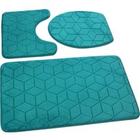 Dywaniki Łazienkowe Sumba Szmaragdowy Morski 31 - Trzyczęściowy-3cz. kpl: Dywanik 45x75+ podkładka 45x35+ nakładka 44x38 cm EUROMAT