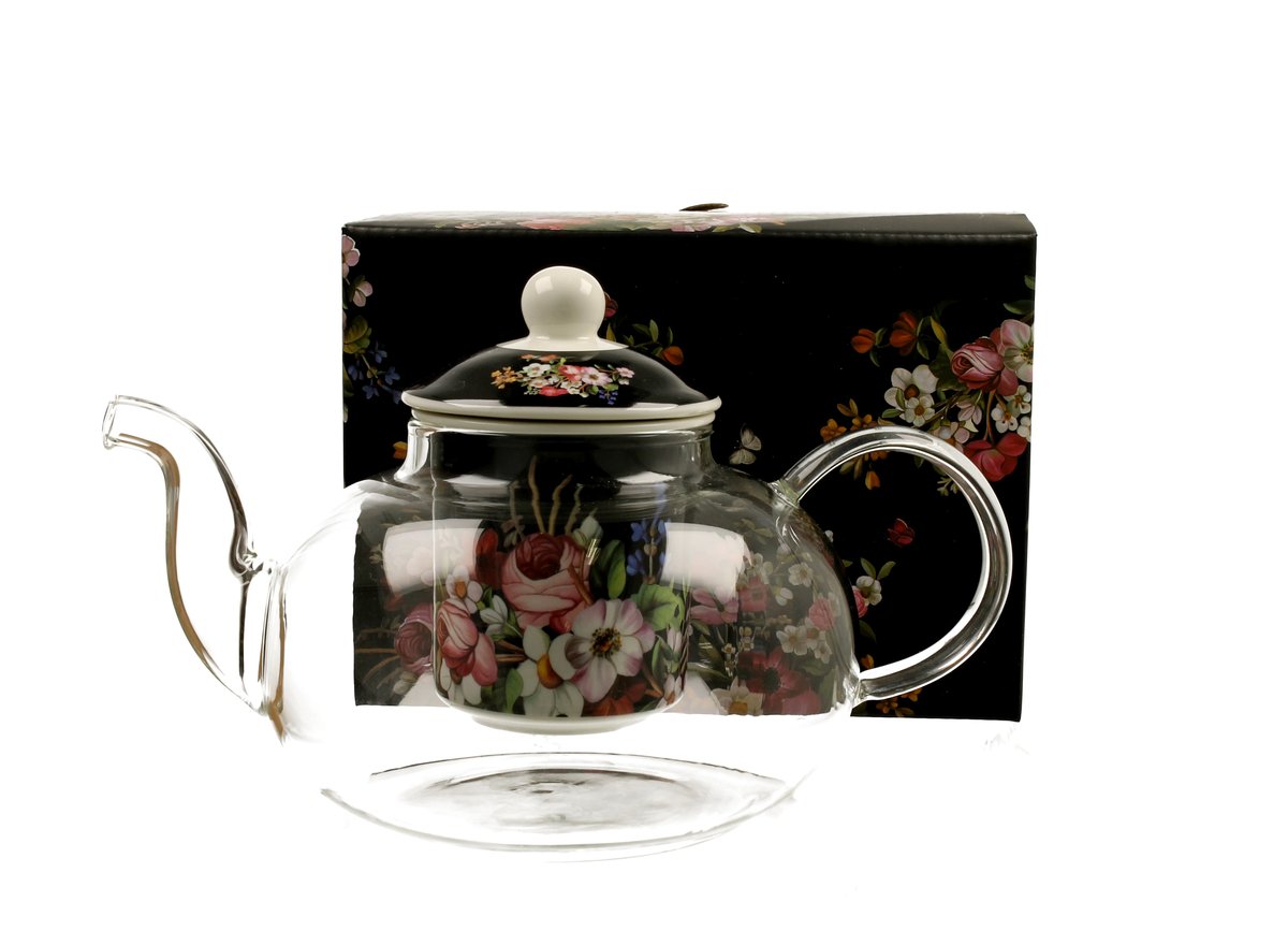 Фото - Чайник / заварник DUO Dzbanek do herbaty, szklany z zaparzaczem  VINTAGE FLOWERS BLACK 1000 m 