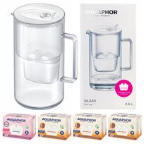 Dzbanek filtrujący szklany Aquaphor Glass biały + 4 filtry Maxfor (1Mg+3H)