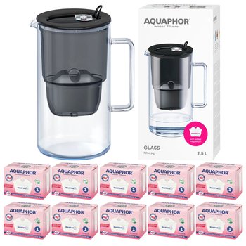 Dzbanek filtrujący szklany Aquaphor Glass, czarny + 10 filtry Maxfor+ Mg - Aquaphor