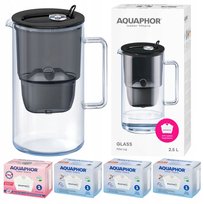 Dzbanek filtrujący szklany Aquaphor Glass czarny +4 filtry Maxfor (1Mg + 3)