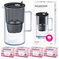 Dzbanek filtrujący szklany Aquaphor Glass, czarny + 4 filtry Maxfor+ Mg