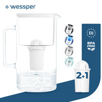 Dzbanek filtrujący szklany Wessper 3l Biały + 3x Filtr aquaclassic 77g