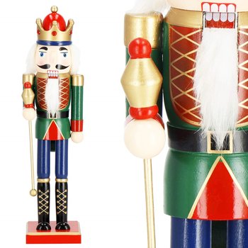 Dziadek do orzechów 38 cm z berłem, drewniany żołnierzyk niebiesko-zielony, figurka świąteczna - Springos