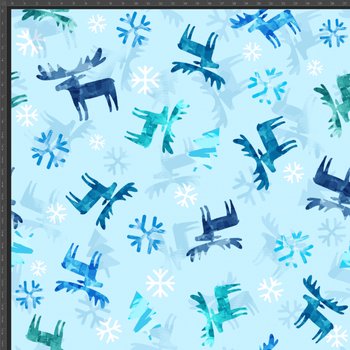 Dzianina Jersey druk cyfrowy - świąteczne renifery ze śnieżynkami na błękitnym - Inna marka