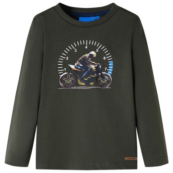 Dziecięca koszulka długirękaw khaki z motocyklem 1 - Zakito Europe