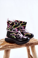 Dziecięce Botki Śniegowce W Print Big Star KK374099 Czarno-Różowe-33 Big Star