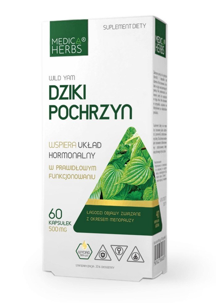 Фото - Вітаміни й мінерали Dziki pochrzyn 500 mg, Wild Yam, Suplement diety, 60 kapsułek, Medica Herb