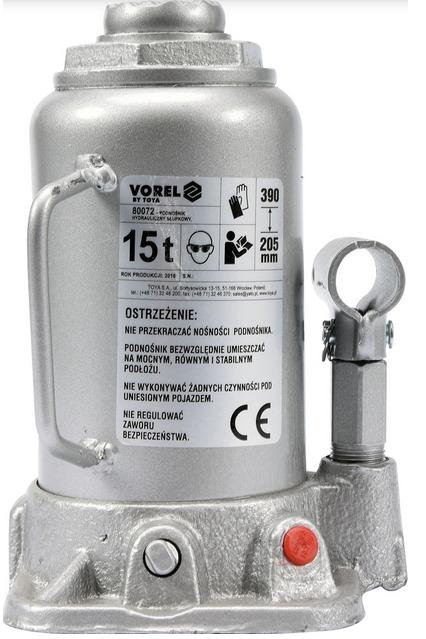 Dźwignik tłokowy VOREL 80072, 15 T, 205-390 mm