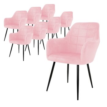 ECD Germany Zestaw 8 krzeseł do jadalni z oparciem i podłokietnikami, różowe, krzesła kuchenne z aksamitnym obiciem, tapicerowane krzesła z metalowymi nogami, ergonomiczne krzesła do jadalni, krzesła do salonu Krzesło do jadalni - ECD Germany