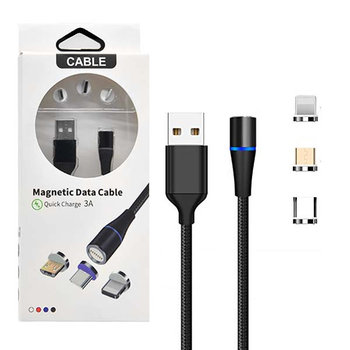 Ecobox Kabel Usb 3W1 Magnetyczny 3A 360 Czarny Szybkie Ładowanie  + Transfer Danych Micro Typ-C Iphone - Inny producent