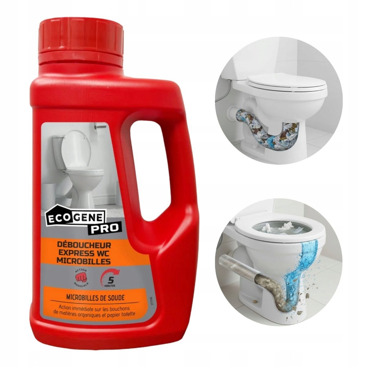 Silny ECOGENE PRO EXPRESS WC Silny SZYBKI Udrażniacz do toalet MIKROGRANULKI ...