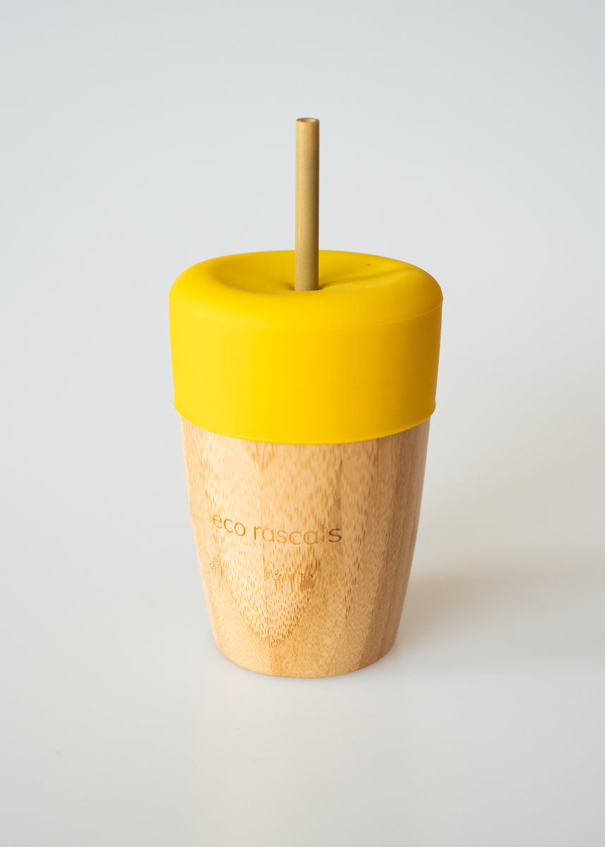 Фото - Дитячий посуд Ecorascals, Kubek bambusowy z silikonową nakładką, Żółty, 240 ml