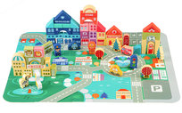 Ecotoys, drewniane klocki edukacyjne Miasto, mata 120 szt