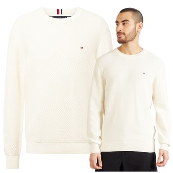 Ecru Jasny Męski Sweter Premium Basic Tommy Hilfiger Bawełna Elegancki XXL - Tommy Hilfiger