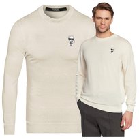 Ecru Męski Sweter Premium Basic Karl Lagerfeld Wełna Elegancki Jasny r.M