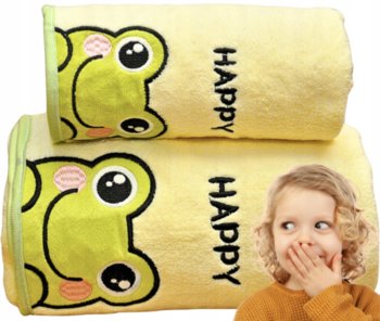 ĘCZNIK KĄPIELOWY 70x140 35x75 DLA DZIECI DO PRZEDSZKOLA MIĘKKI ZESTAW ŻABA - Kinchy