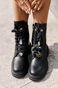 Eko Skórzane Botki Workery Damskie Z Przypinkami Czarne Rianael-36 - Inna marka