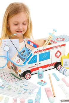 EKO TOYS DREWNO, ZESTAW KARETKA Zabawa w lekarza z akcesoriami STETOSKOP - domino-toys
