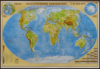 EkoGraf, Świat mapa ścienna fizyczna na podkładzie w drewnianej ramie, 1:35 000 000 - Eko Graf