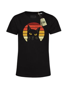 Ekologiczna koszulka damska BLACK CAT SUNSET z bawełny organicznej, czarny kot - GREEN COSMOS