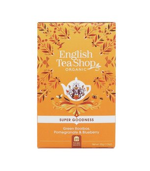 Ekologiczna zielona herbata rooibos z hibiskusem, granatem, Green Rooibos, Pomegranate, 20 x 1,75g, English Tea Shop - English Tea Shop