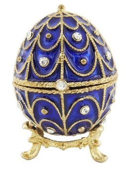 Ekskluzywne metalowa szkatułka z kryształkami - Jajo Fabergé - B0748-17 BL - GiftDeco