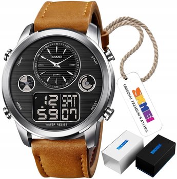 Ekskluzywny Zegarek Męski SKMEI Na Skórzanym Pasku METAL Czas Światowy LED - SKMEI