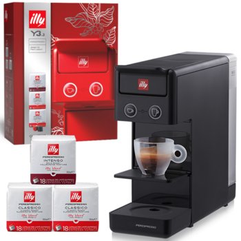 Ekspres Illy Francis Francis Y3.3 czarny+2 pack  Classico 18 +1 pack Intenso 18 - Illy